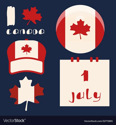 Maple leaf canadian flag and cap on navy blue Vector Image