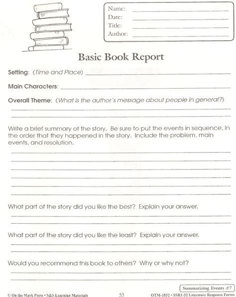 Book Report 4th Grade Template Free