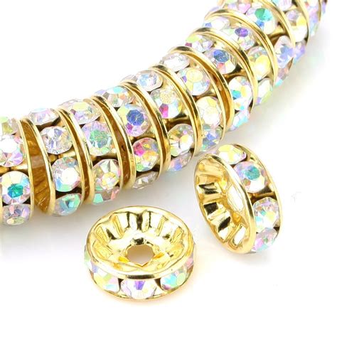 Amazon Rubyca Pcs Round Rondelle Spacer Bead Gold Tone Mm Ab