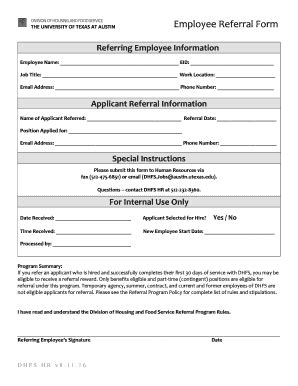 Fillable Online Housing Utexas Employee Referral Form Division Of