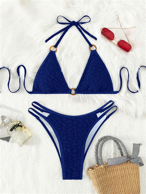 Shein Swim Sxy Ring Linked Halter Triangle Bikini Swimsuit Shein Usa