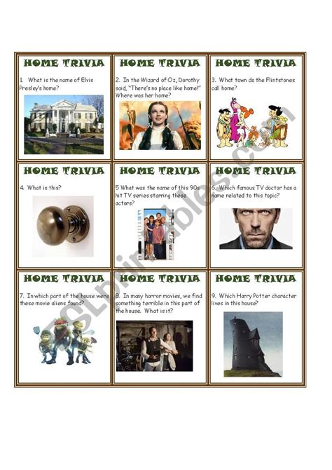 Home Trivia Game Esl Worksheet By Estherlee