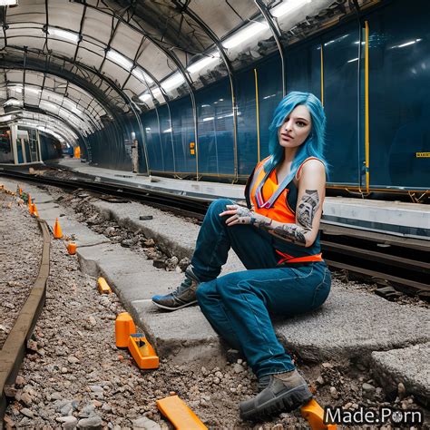 Porn Image Of Woman Blue Hair Construction Worker Campfire Mohawk