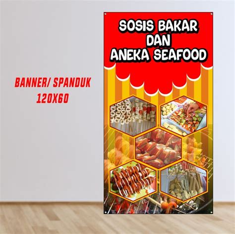 Cetak Spanduk Banner Backdrop Sosis Bakar Aneka Seafood Ukuran X