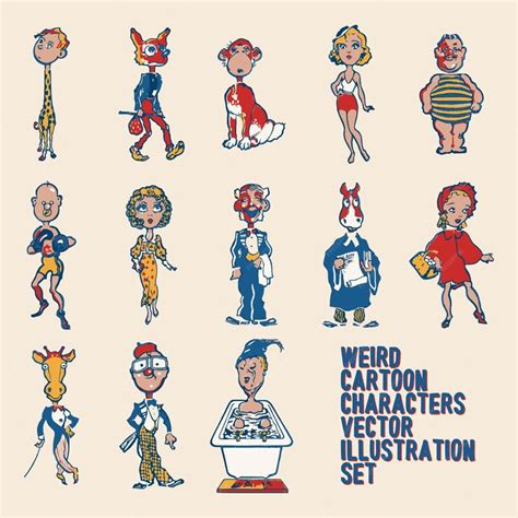 Premium Vector | Weird cartoon characters vector illustration set