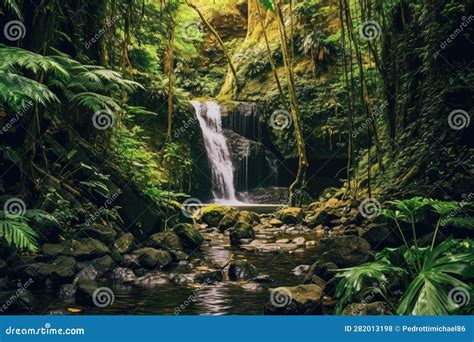 Hidden Waterfall Retreat Concealed Cascading Haven Stock Photo Image