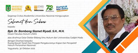 Selamat Sukses Kepada Bpk Dr Bambang Slamet Riyadi S H M H