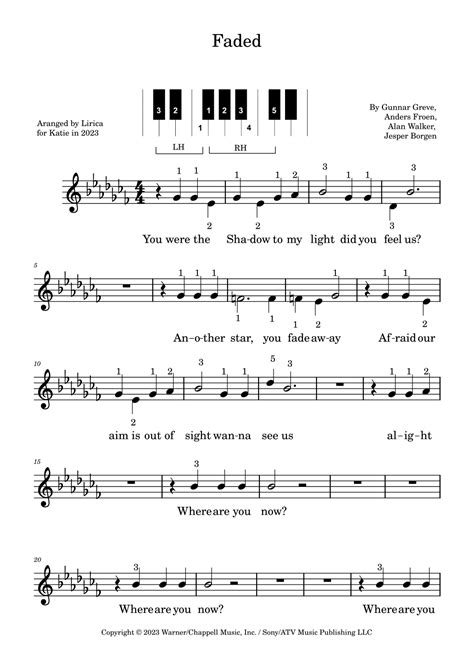 Faded Arr Musica Lirica By Alan Walker Sheet Music For Easy Piano At