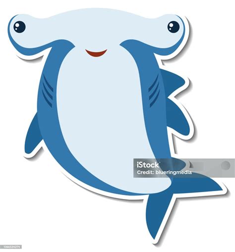 Stiker Kartun Hewan Laut Hiu Chubby Hammerhead Ilustrasi Stok Unduh