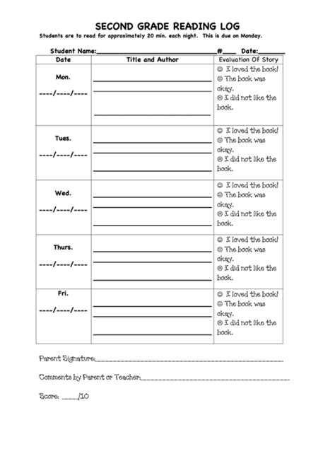 Second Grade Reading Log Printable Pdf Download