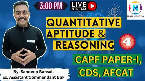 L 4 Quantitative Aptitude And Reasoning Capf Paper I Youtube