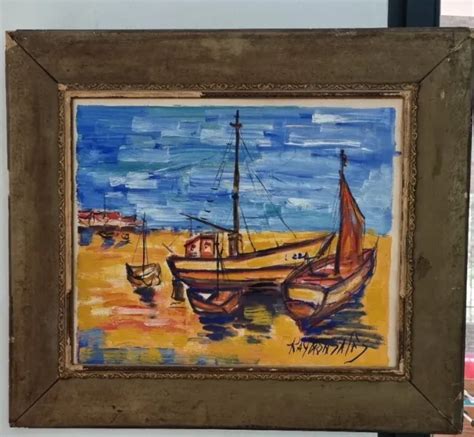 Peinture Ancienne Huile Paysage Marine Bateaux Old Painting Oil Boat