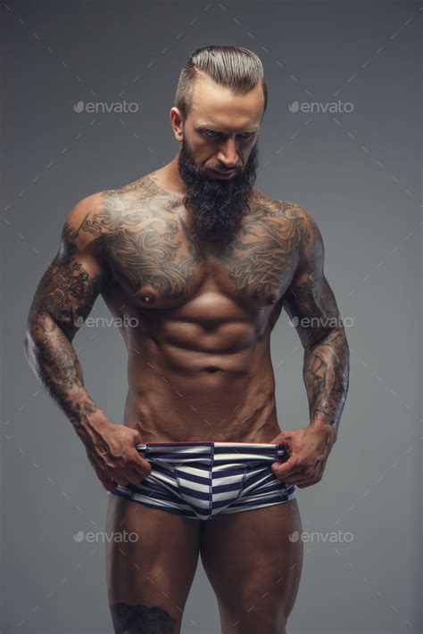 Naked Bearded Man With Tattooed Body Stock Photo By Fxquadro PhotoDune