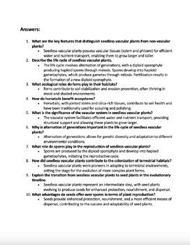 Seedless Vascular Plants Reading Passage And X Questions Editable