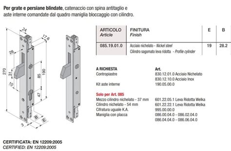 Serratura Welka Per Persiane Blindate Aste Interne E Mm Cod