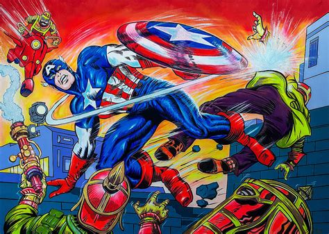 Captain America In Action Painting By Pop Art World Fine Art America