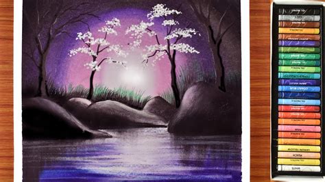 Easy Moonlight Scenery Drawing Easy Oil Pastel Drawing For Beginners Step By Step Pastel