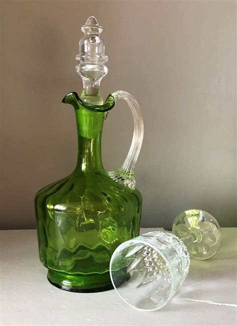 Green Glass Decantervictorian Glass Decanterhand Blown Etsy Uk Hand