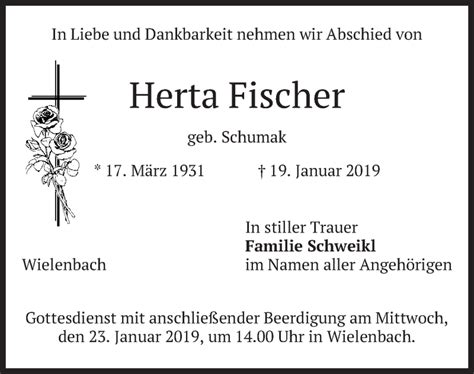 Traueranzeigen Von Herta Fischer Trauer Merkur De