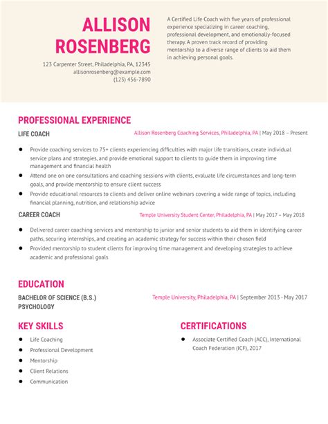 Life Coach Resume Examples And Templates For 2024