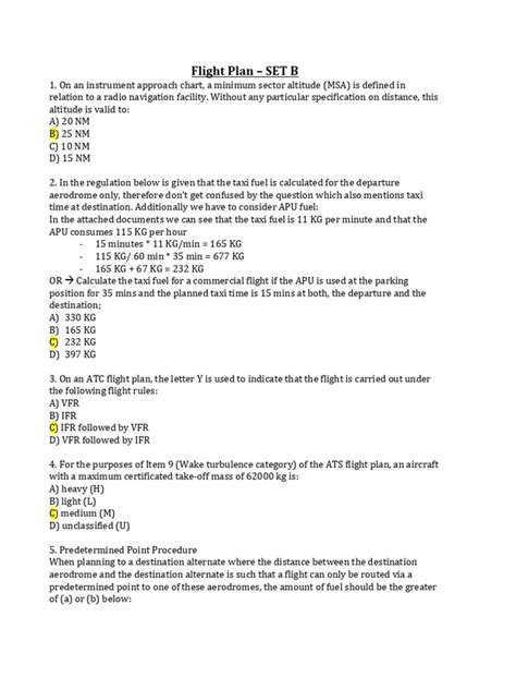 Flight Plan Set B Answer Pdf Instrument Flight Rules Visual