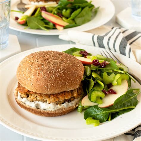 Salmon Burger With Dill Caper Aioli Spinach Apple Salad Safeway