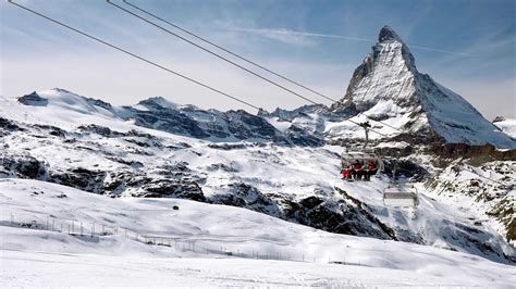 Beautiful Footage Of The Famous Zermatt Ski Resort With The Iconic Matterhorn Peak In The Alps