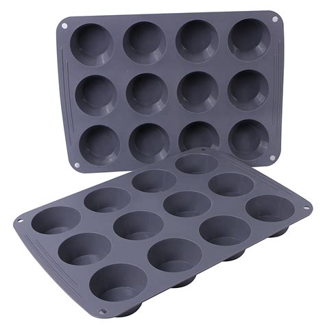 Webake 12 Cup Silicone Muffin Pan Cake Pan Cupcake Pan Grey 2 Pack