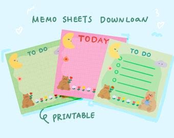 Memo Sheets Printable DIGITAL Files Cute Note Set Kawaii Etsy