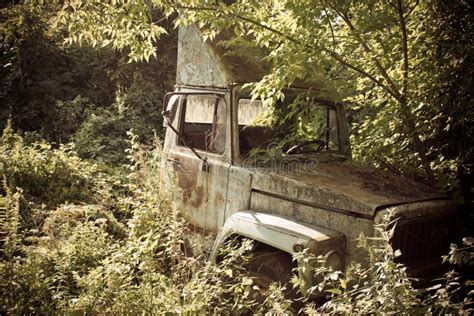 Old Rusty Abandoned Truck In A Green Forest Stock Image Image Of Body