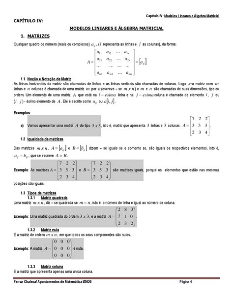 Estudo de matrizes matemáticos - Docsity