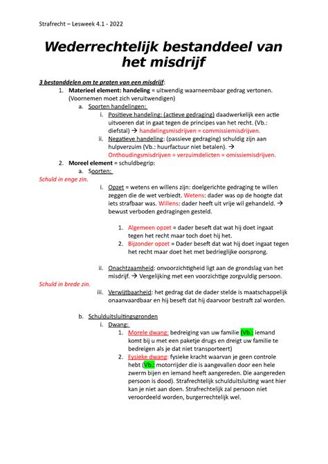 Strafrecht Wederrechtelijk Bestanddeel Lesweek Wederrechtelijk
