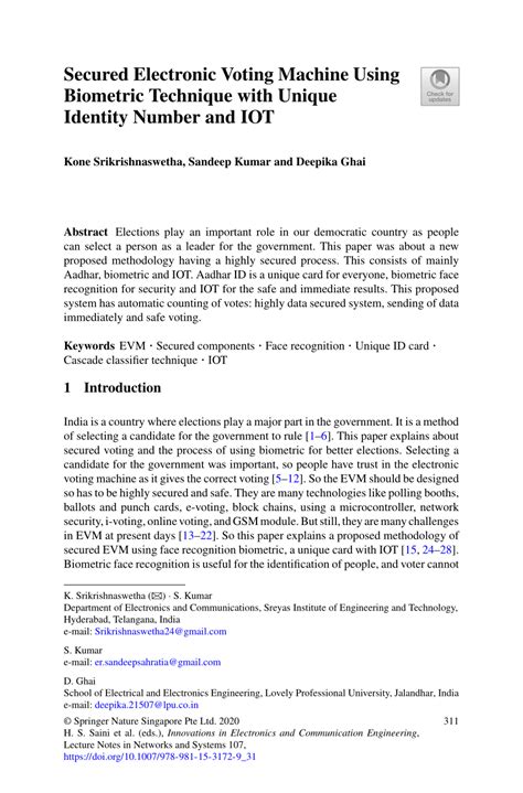 Pdf Secured Electronic Voting Machine Using Biometric Technique With Unique Identity Number