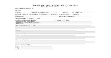 FICHA DE AVALIAÇÃO EM FISIOTERAPIA PDF Document