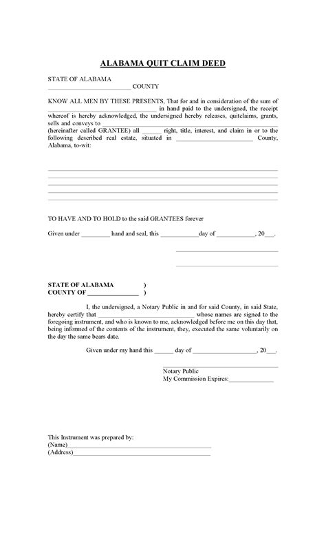 Free Printable Quit Claim Deed Alabama Printable Templates