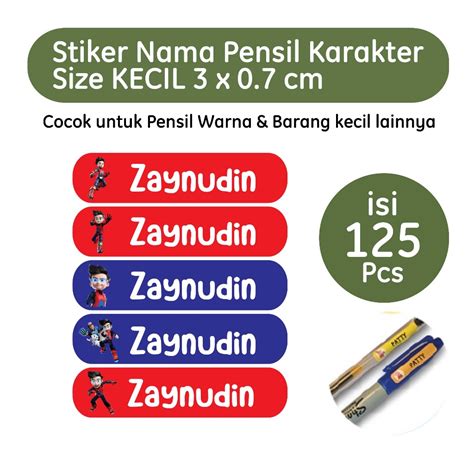 Jual 125 PCS Stiker Label Nama Custom Ukuran Kecil Stiker Pensil