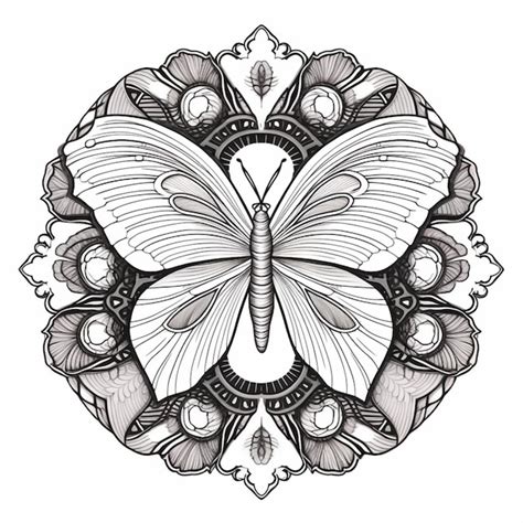 Un Dibujo En Blanco Y Negro De Una Mariposa Con Patrones Ornamentados