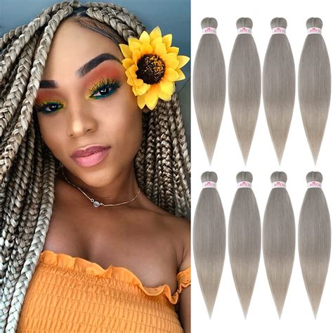 Buy Pre Stretched Braiding Hair Ombre Color 26inch Long Grey Braiding Hair Pre Stretched Easy