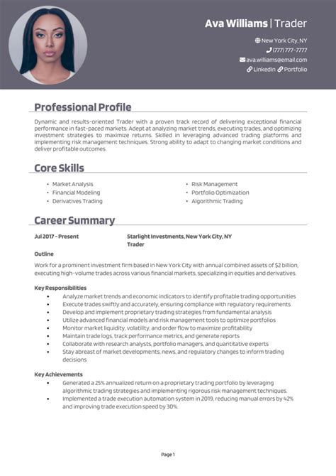 Trader Resume Example Guide Secure Interviews