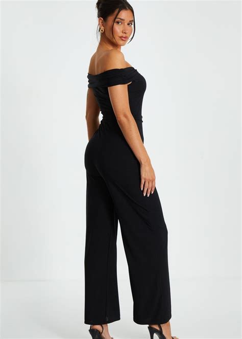 Quiz Black Bardot Palazzo Jumpsuit Matalan