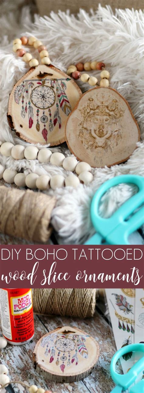 Diy Boho Tattooed Wood Slice Ornaments Living La Vida Holoka Wood