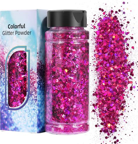 Holographic Chunky Glitter Fuchsia Sequins Chunky Flakes And Fine Glitter Powder Mix