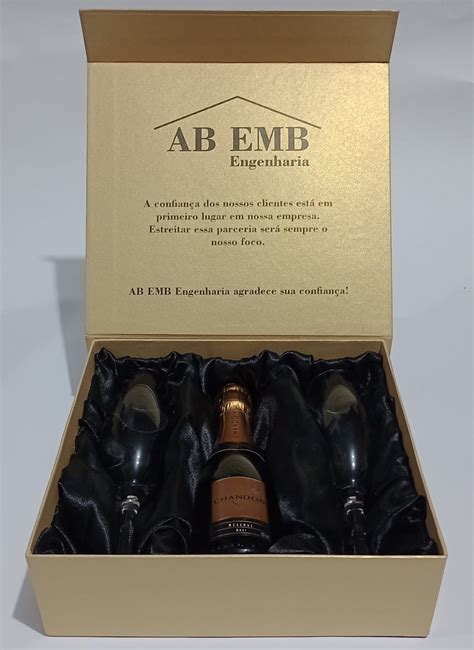 Caixa Para Brinde Corporativo Personalizada Mini Champanhe Elo