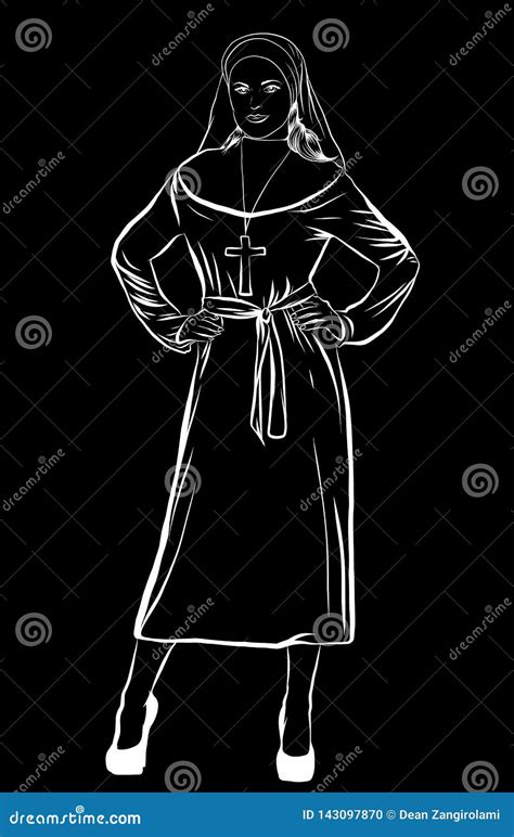 Vector Illustration Of A Nun Whit Black Background Stock Vector