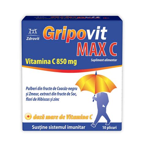 Gripovit Max C Cu Pulberi Din Fructe Plicuri Zdrovit Dr Max Farmacie