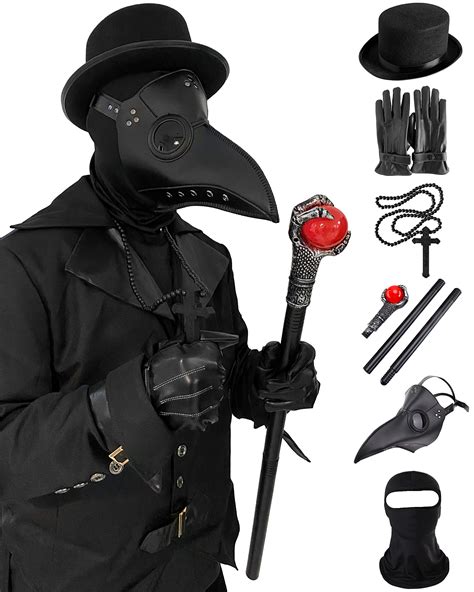 Haosun Plague Doctor Bird Mask Long Nose Beak Halloween Costume Set 6