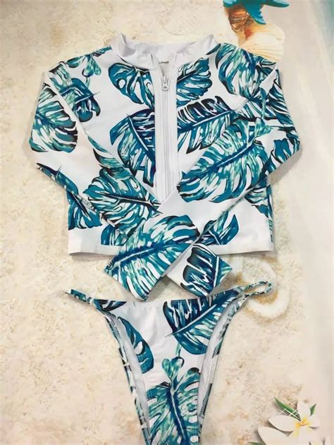 Free Shipping 2017 Net Print Floral One Piece Swimsuit Long Sleeve Swimwear Women Bathing Suit