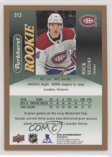 2019 20 Upper Deck Parkhurst Rookies Bronze 312 Nick Suzuki RC For