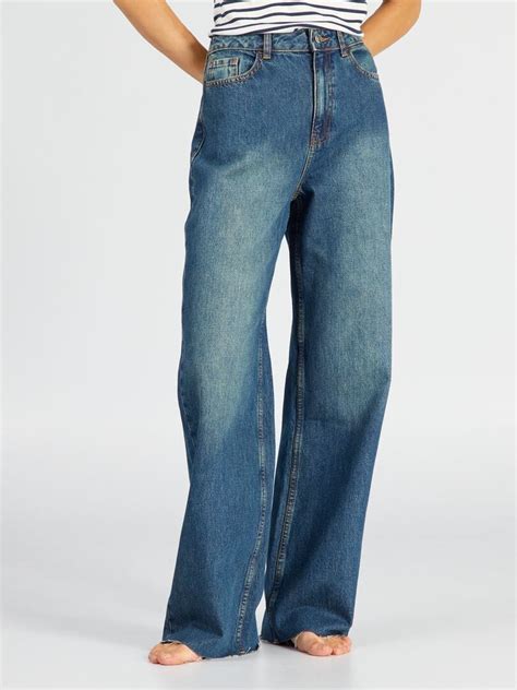 Denim Broek Met Wijde Pijpen Blauw Kiabi