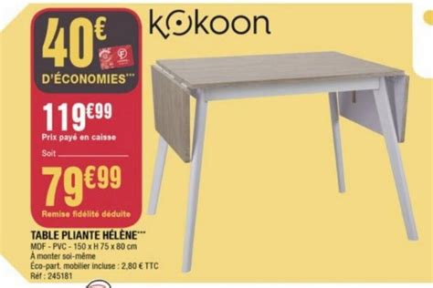 Promo TABLE PLIANTE HÉLÈNE chez La Foir Fouille